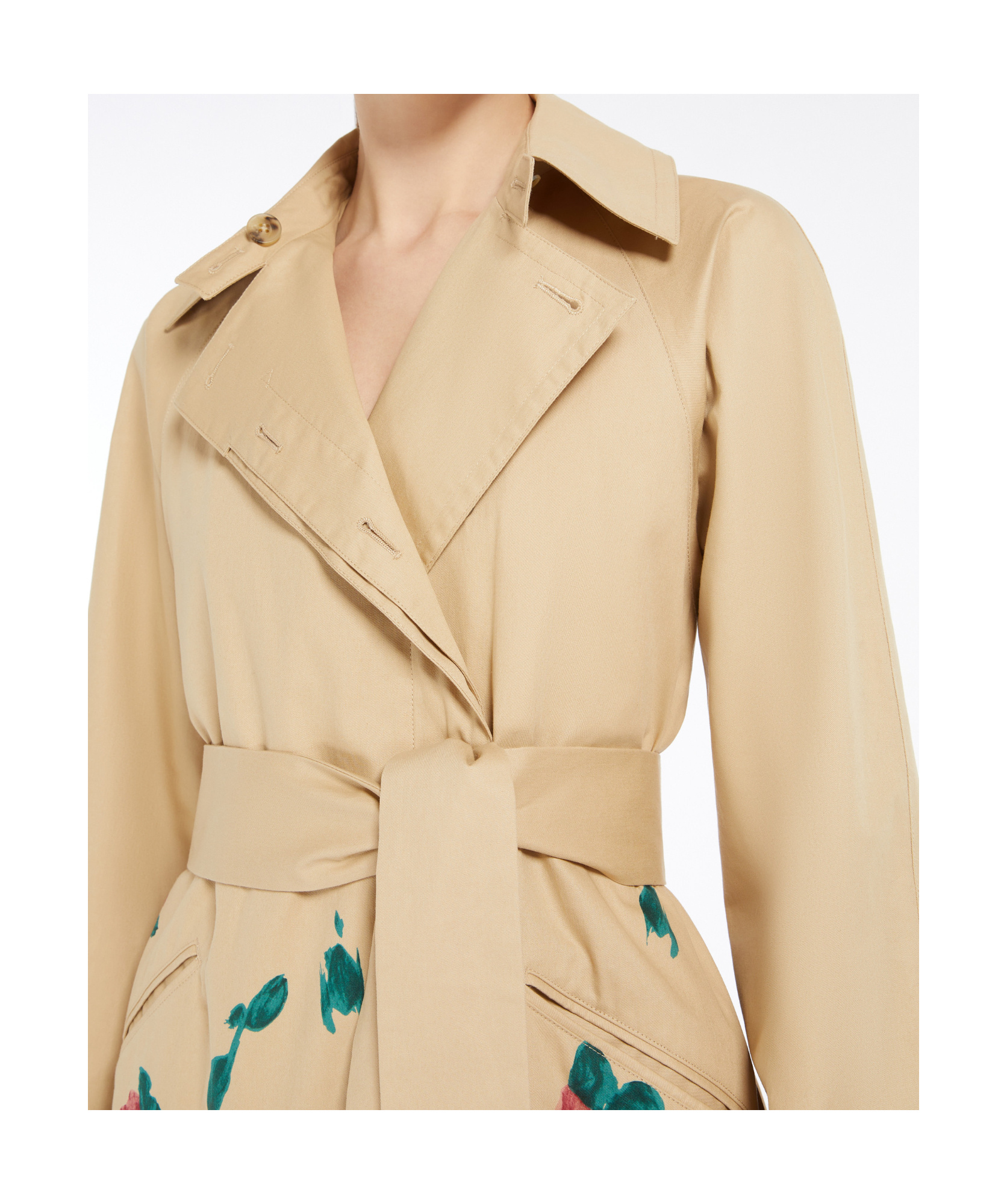 Weekend Max Mara Omens Beige Pesco Floral-print Cotton-gabardine Trench Coat In Beige