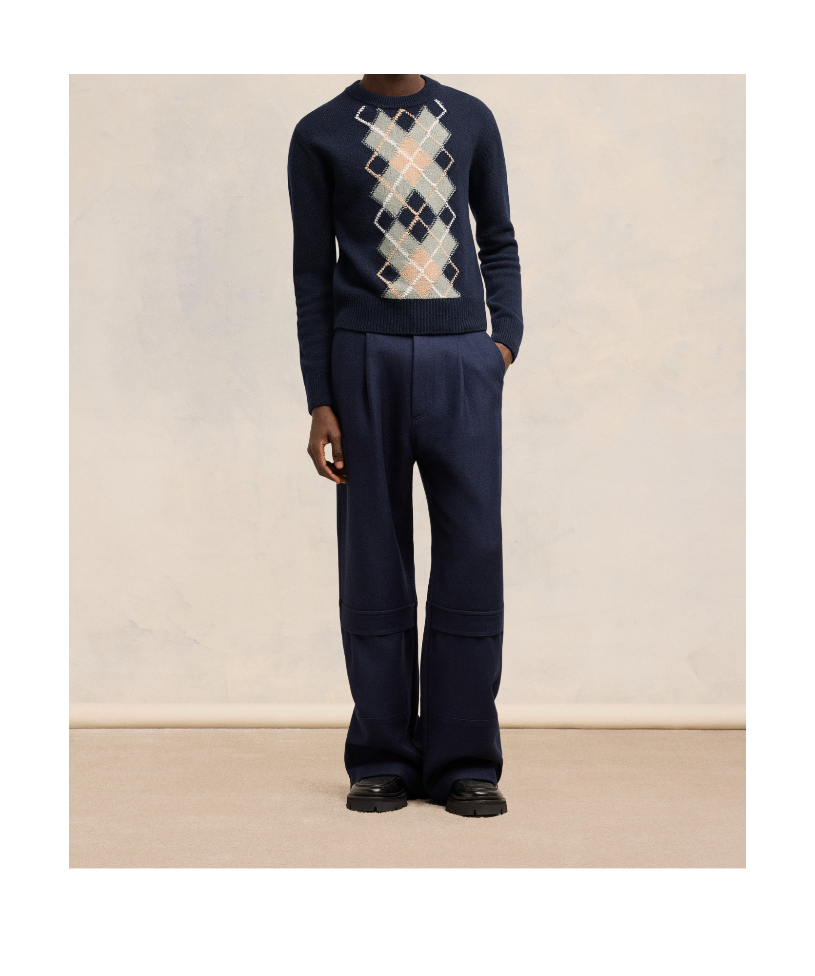 Shop Ami Alexandre Mattiussi Ami Paris Argyle Knitted Jumper In Black