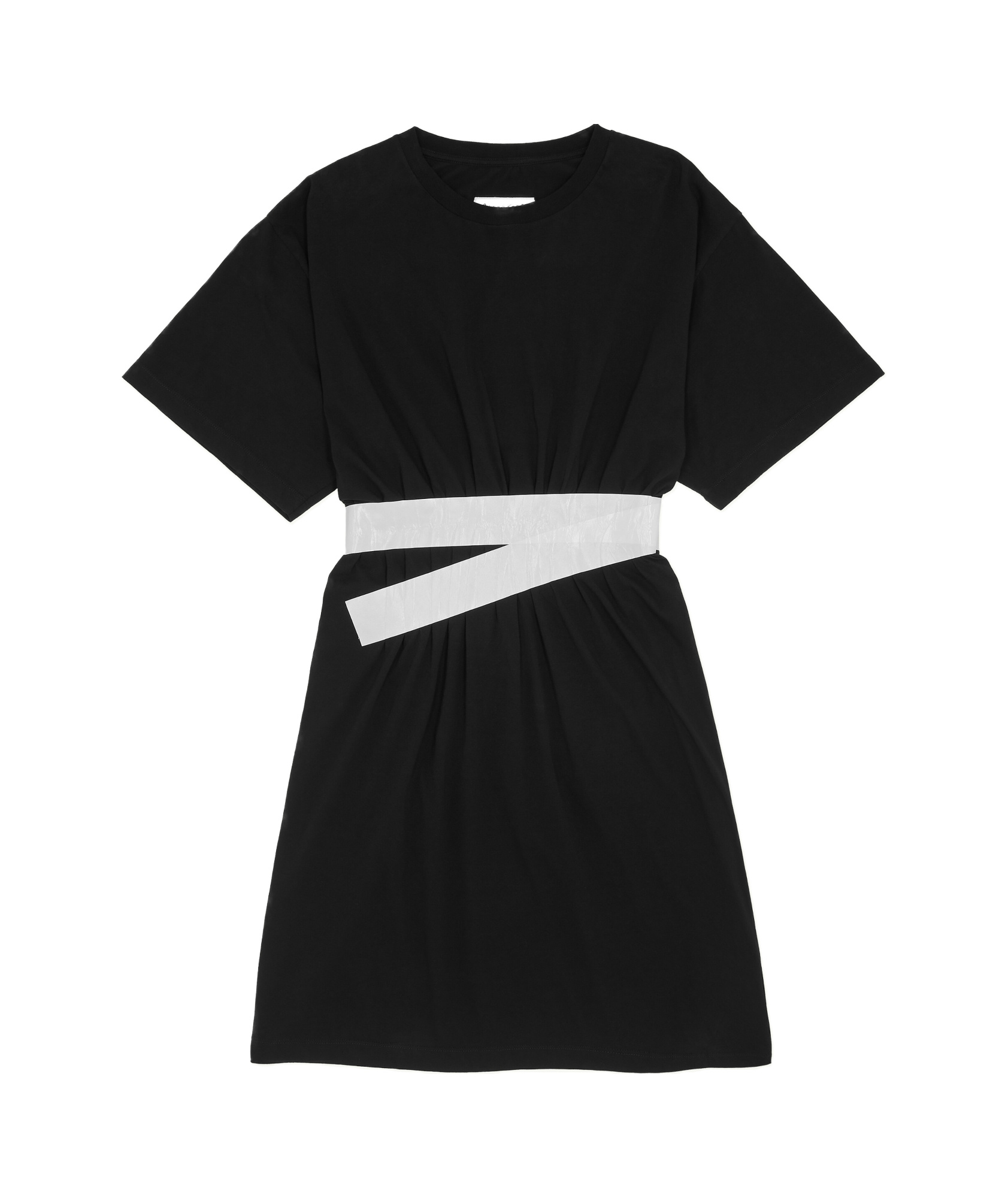 Mm6 Maison Margiela Belted Crew Neck Dress With Elastic Waistband In Black