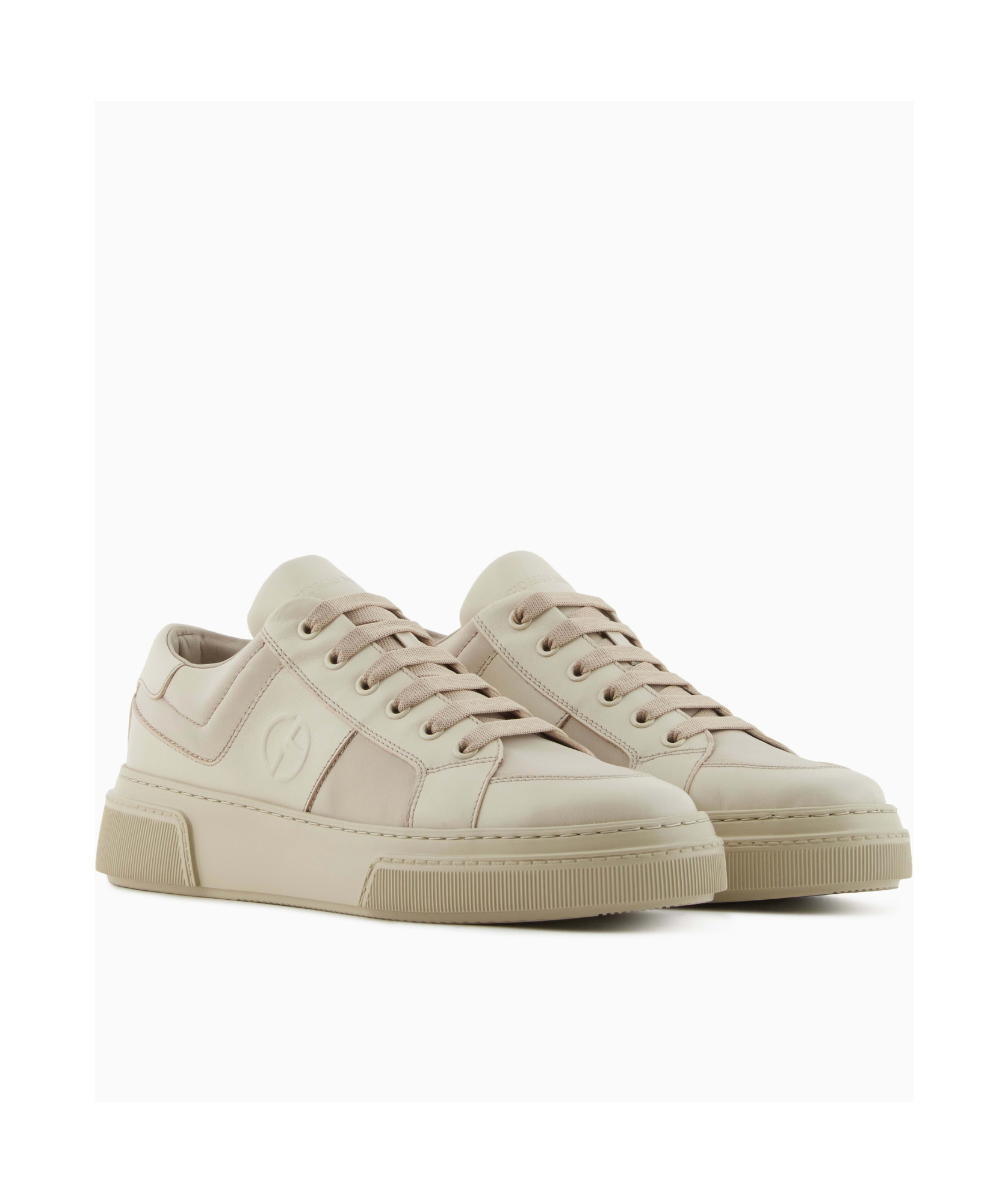 Giorgio Armani Nude Leather And Fabric Sneakers In Neutral