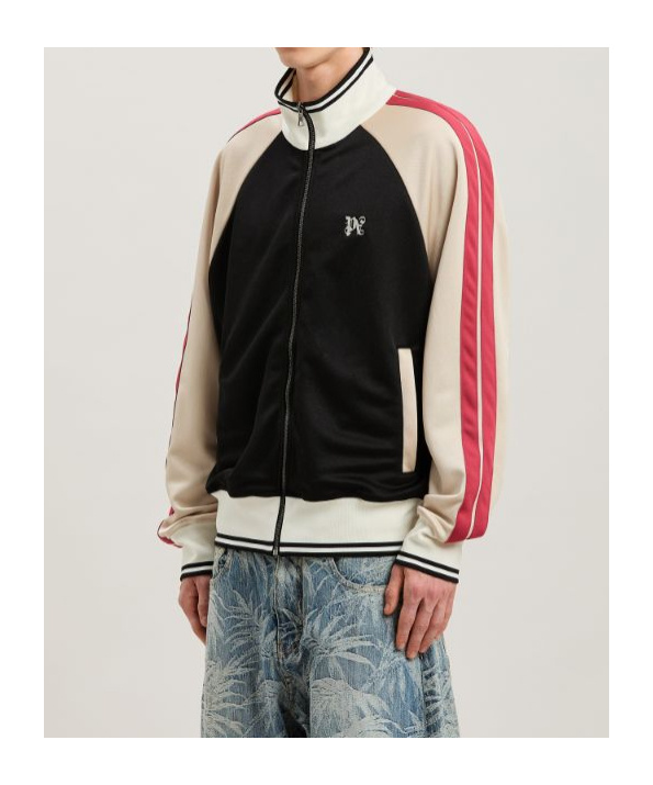 Palm Angels Monogram Embroidered High Neck Track Jacket In Black