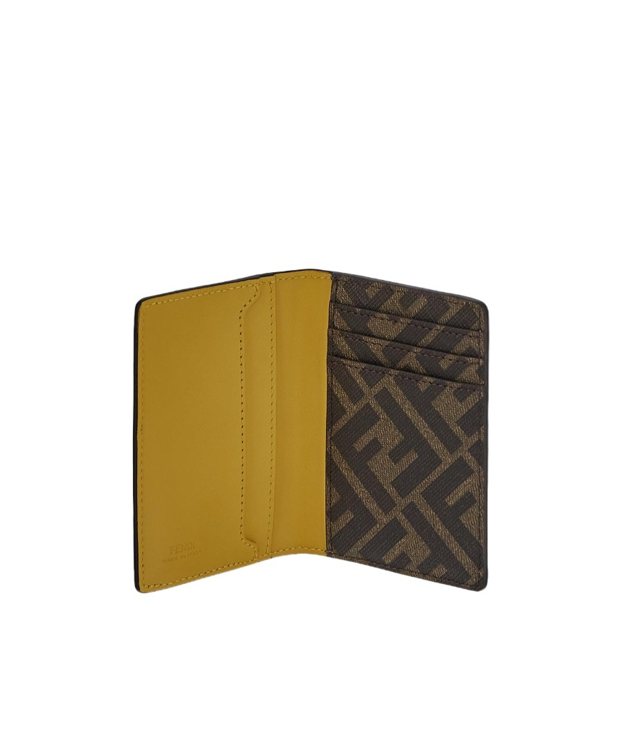 Fendi Ff Squared Leather Cardholder In Brown