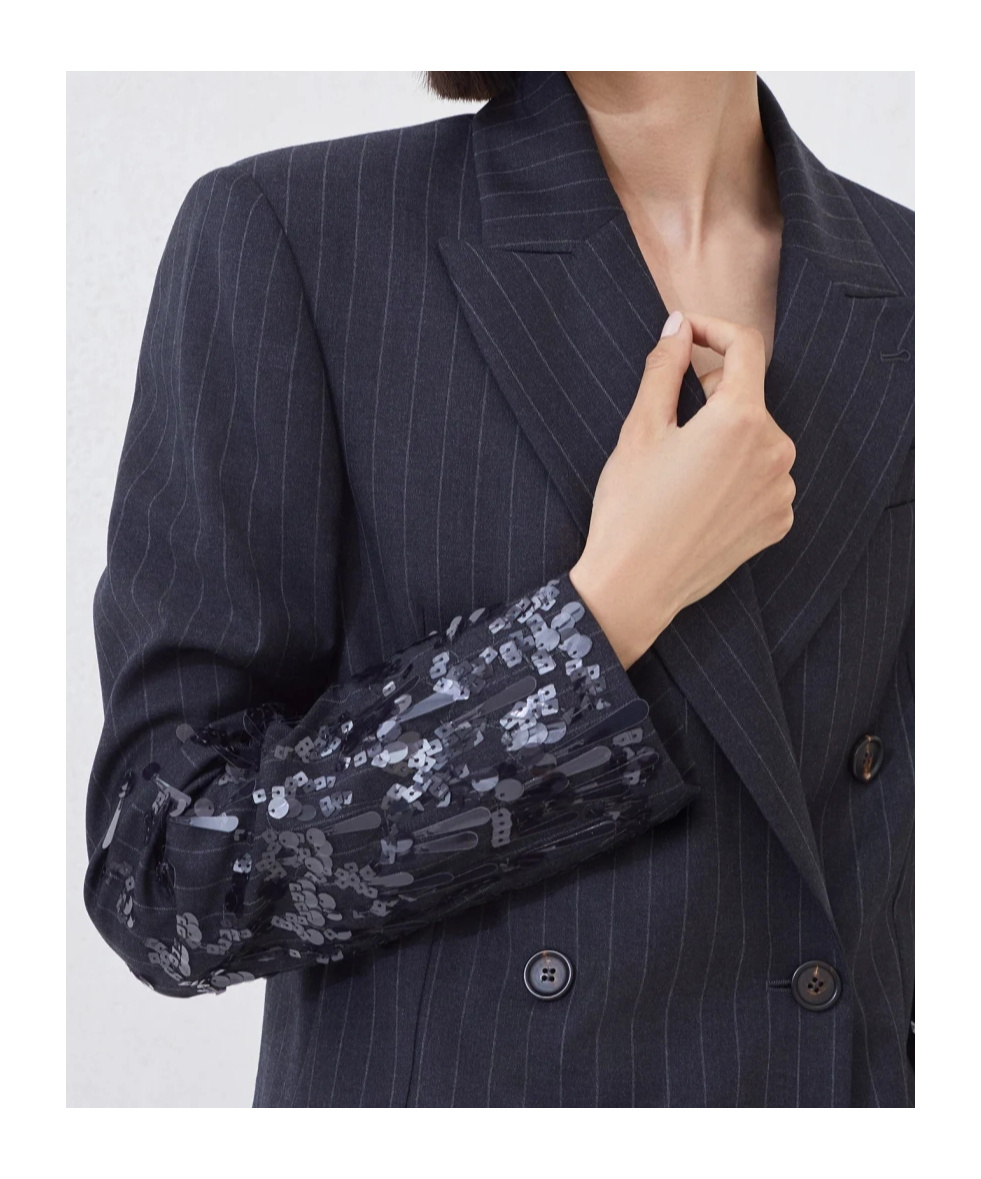 Brunello Cucinelli Pinstripe Sequin-embellished Blazer In Black