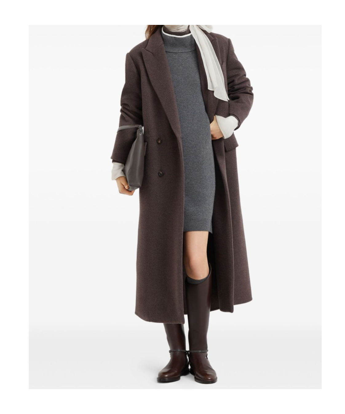 Brunello Cucinelli High-neck Ribbed-knit Mini Dress In Gray
