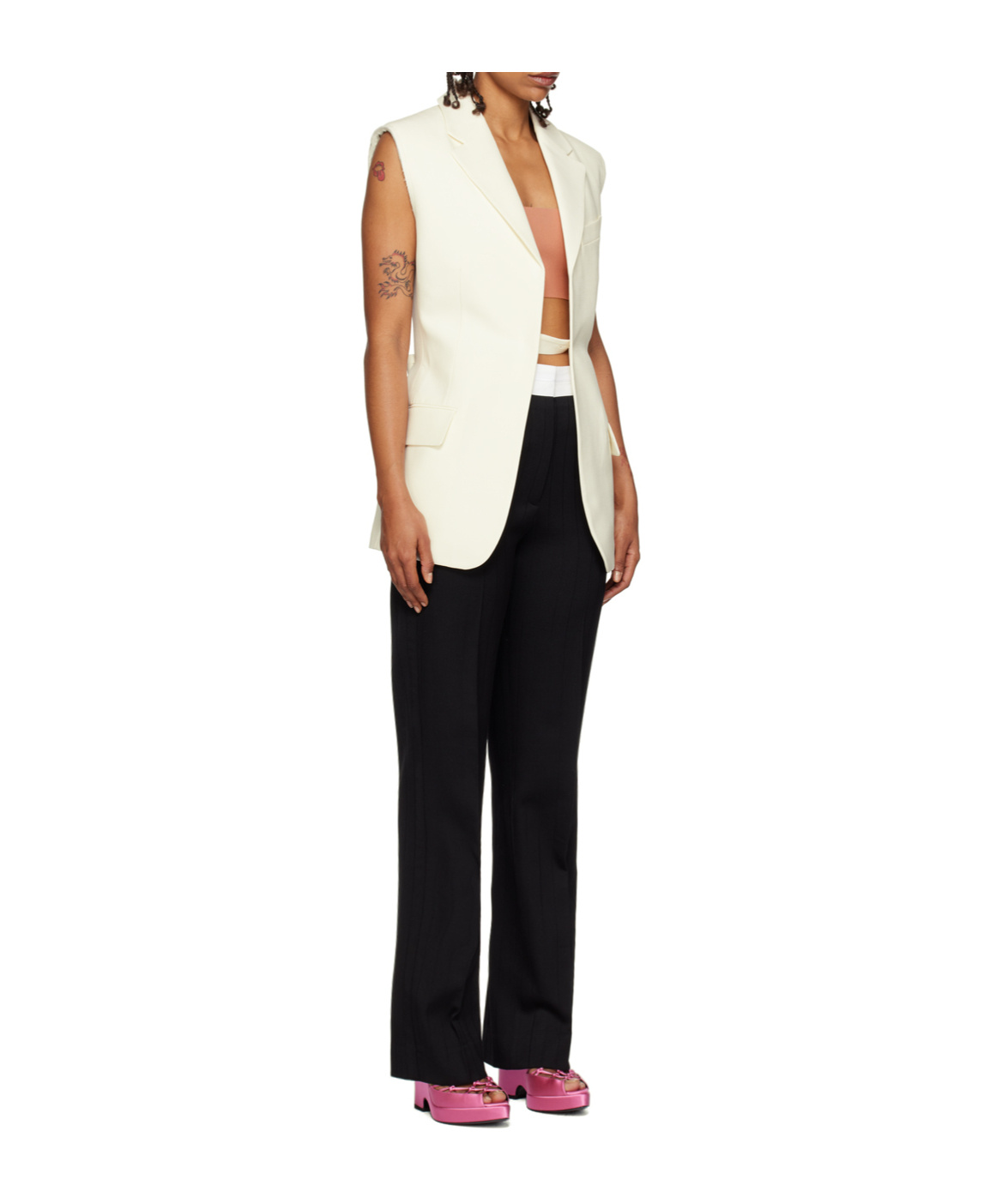 Victoria Beckham Two-tone Sleeveless Jacket In Black