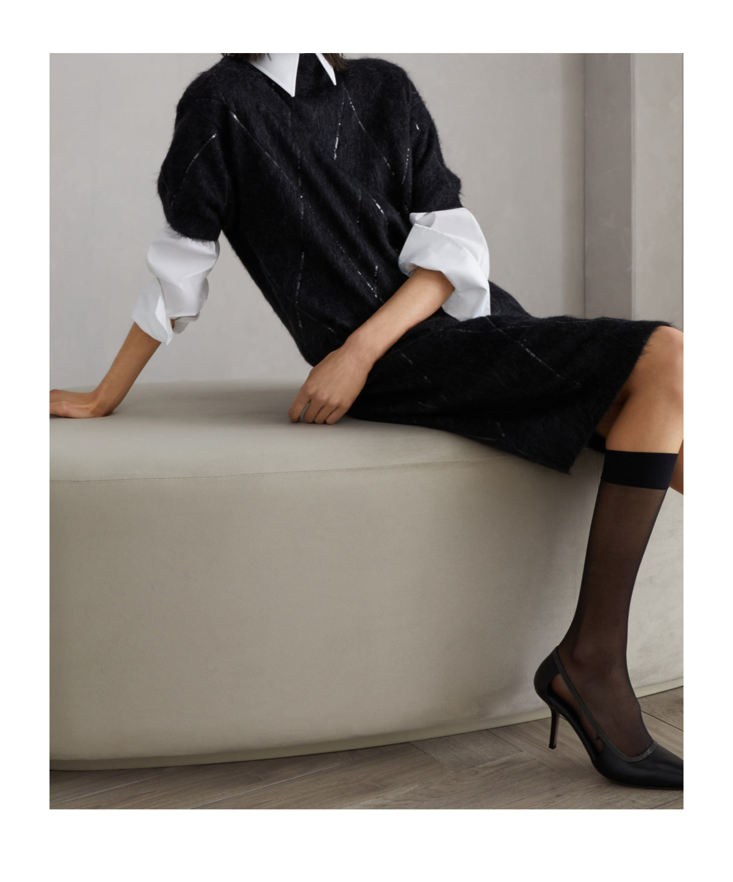 Brunello Cucinelli Black Sequin Mock Neck Dress In Black