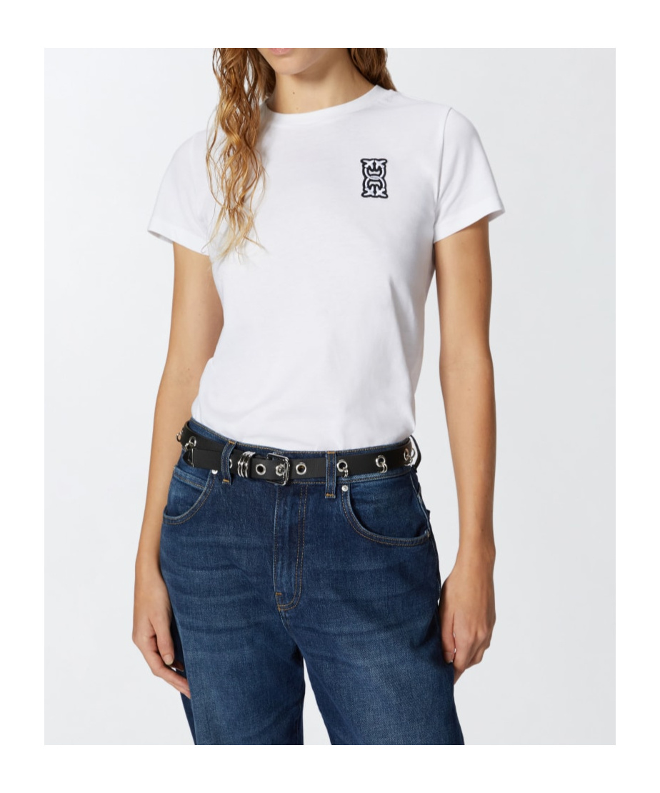 Pinko Love Birds Embroidery Cotton T-shirt In White