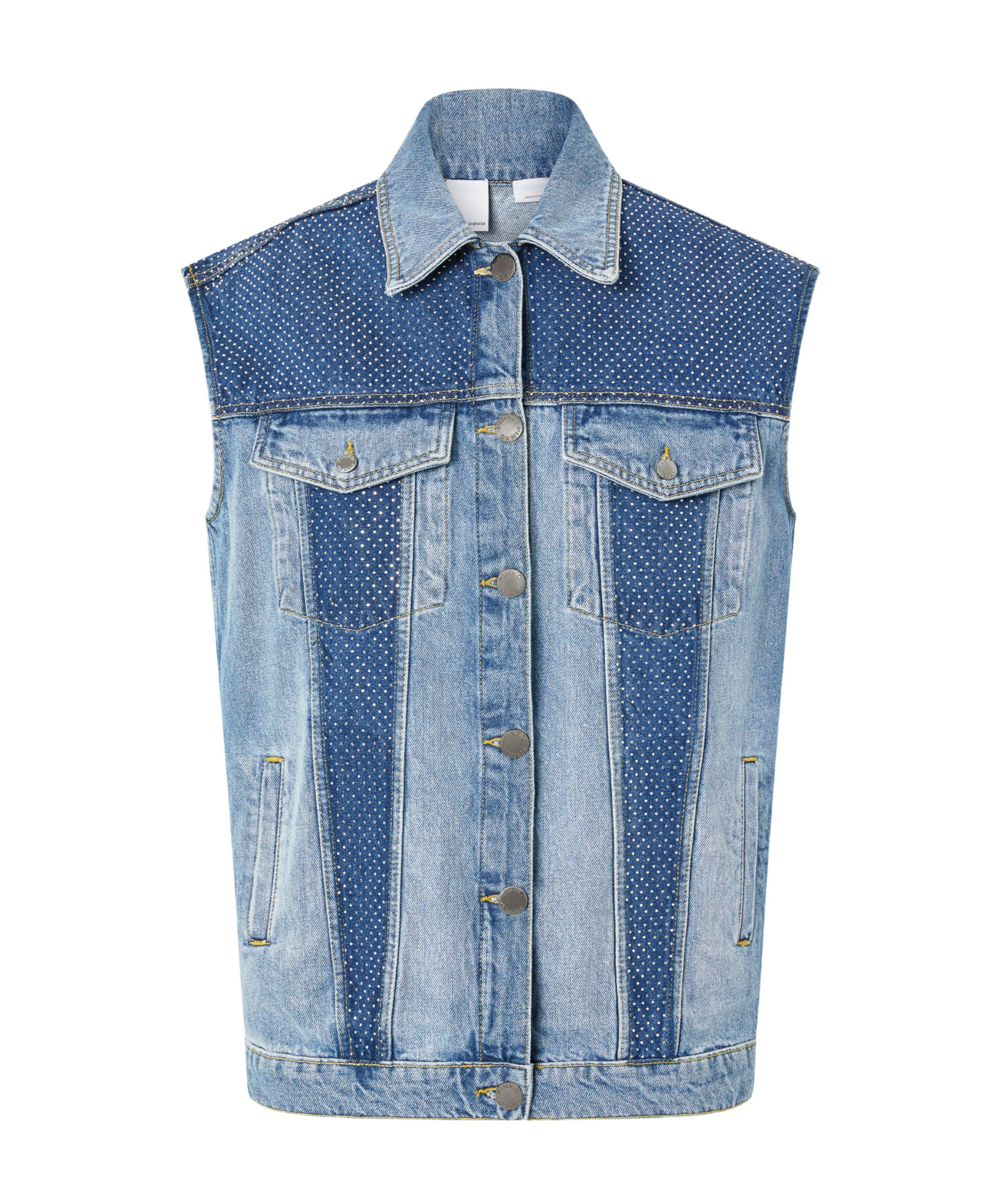 Pinko Sleeveless Denim Jacket With Mini Studs In Blue