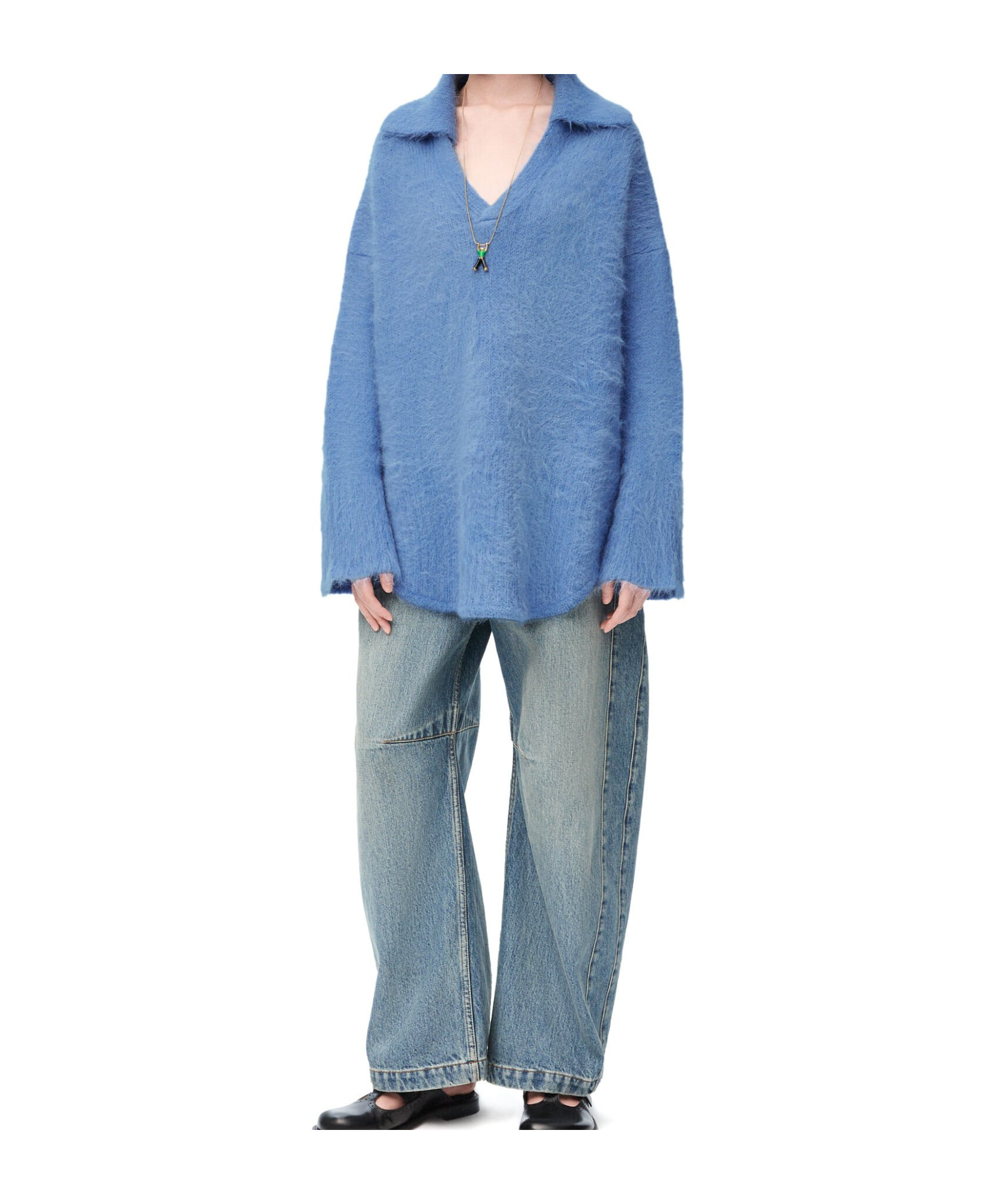 Loewe Long-sleeved Wool Sweater In Blue
