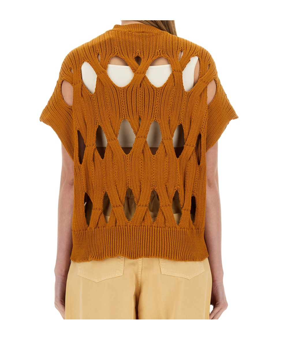Alysi Hollow Knit Sweater In Orange