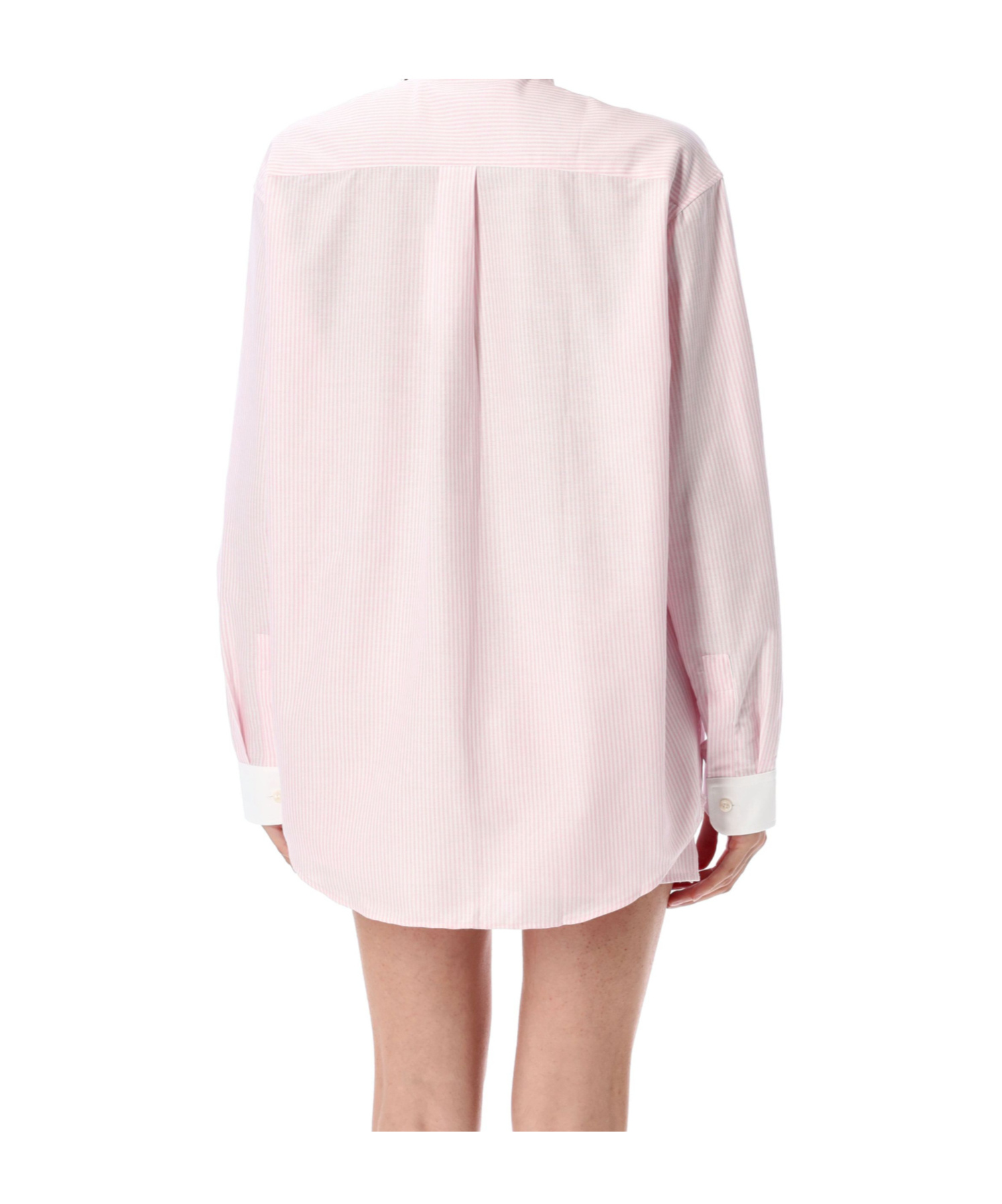 Sporty And Rich Crest-embroidered Striped Shirt In Pink