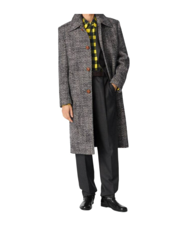 Bottega Veneta Long-sleeved Wool Coat In Black/chalk/beige