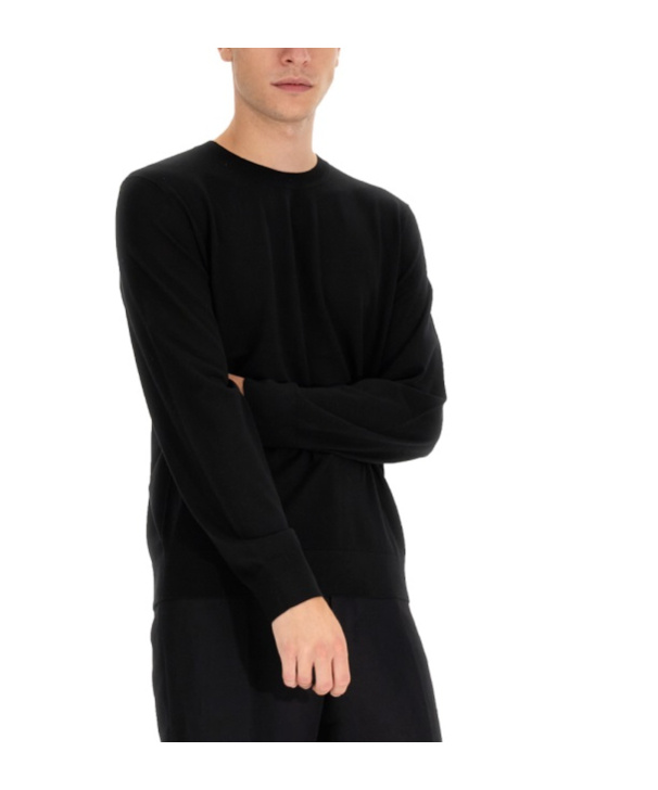 Theory Relaxed Fit Black Wool Sweater With Round Neckline In Black