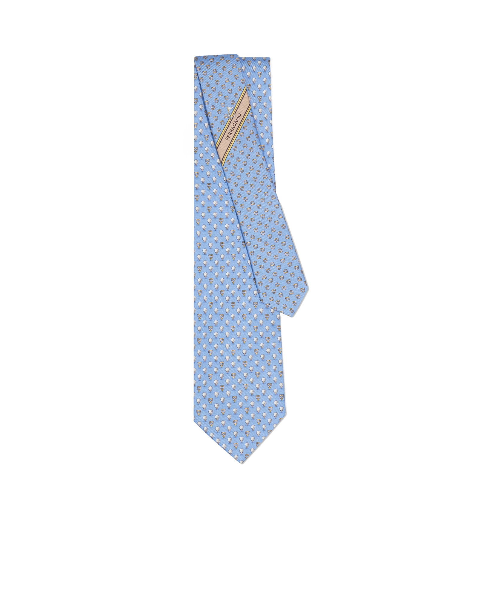 Ferragamo Silk Tie With Golf And Gancini In Blue