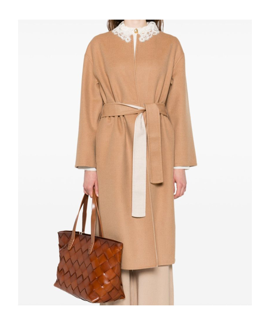 Fabiana Filippi Wool Coat With Belted Waist In Brown