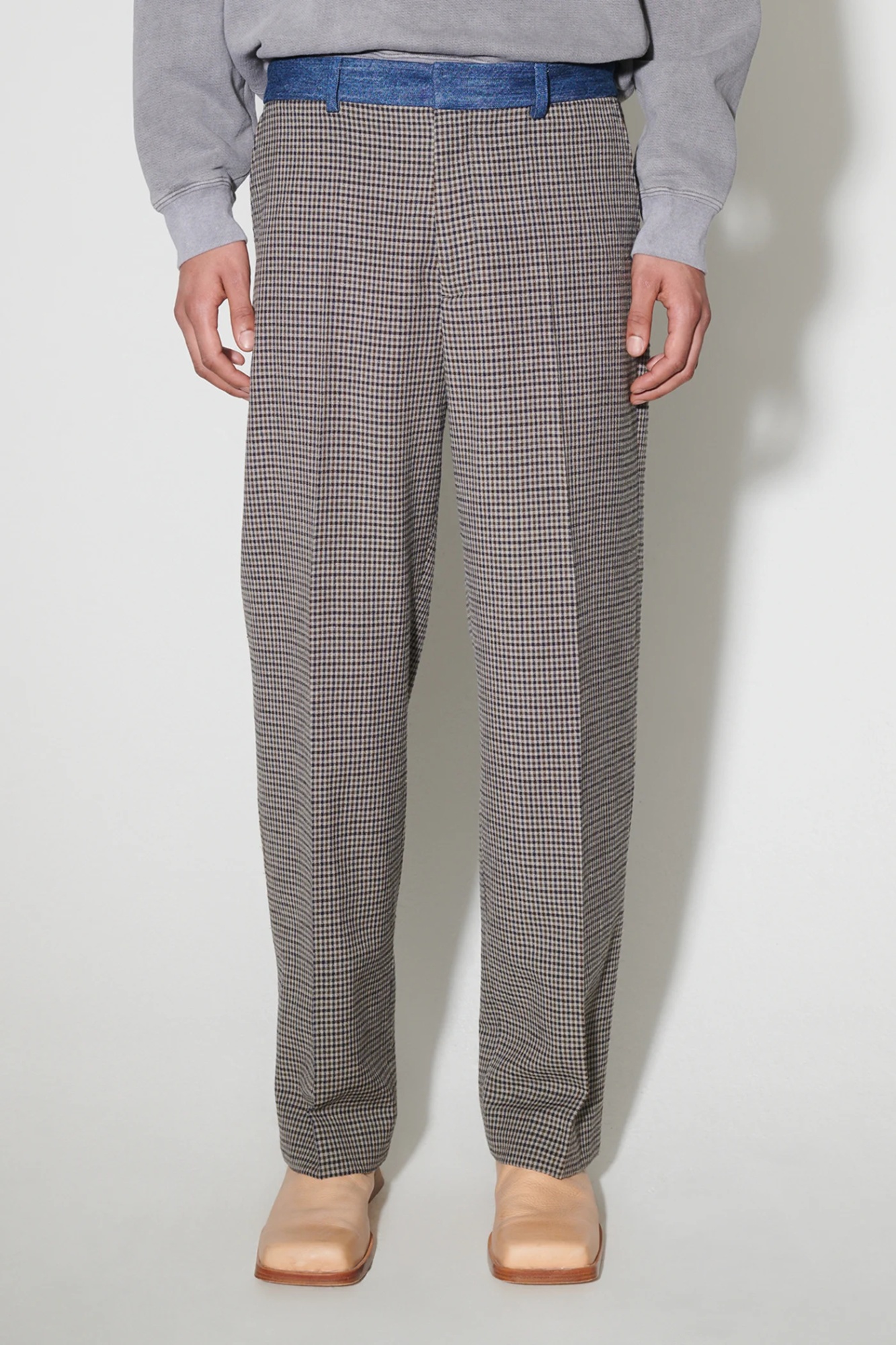 Our Legacy Plaid Wool Casual Trousers In Gray