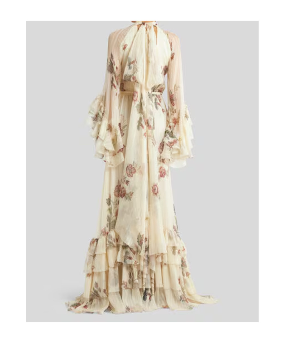 Etro Tiered Tie-neck Floral-print Silk-crepon Maxi Dress In Neutral