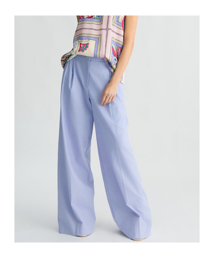 Liu •jo Linen And Cotton Palazzo Trousers In Blue