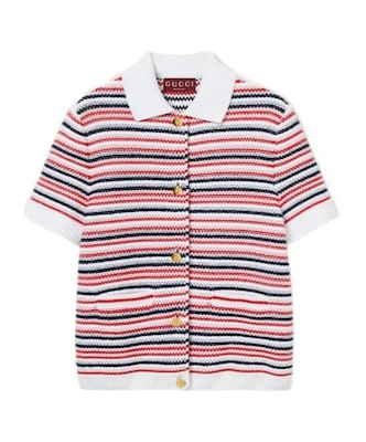 Gucci Striped Jacquard-knit Cotton-blend Polo Shirt In Pink