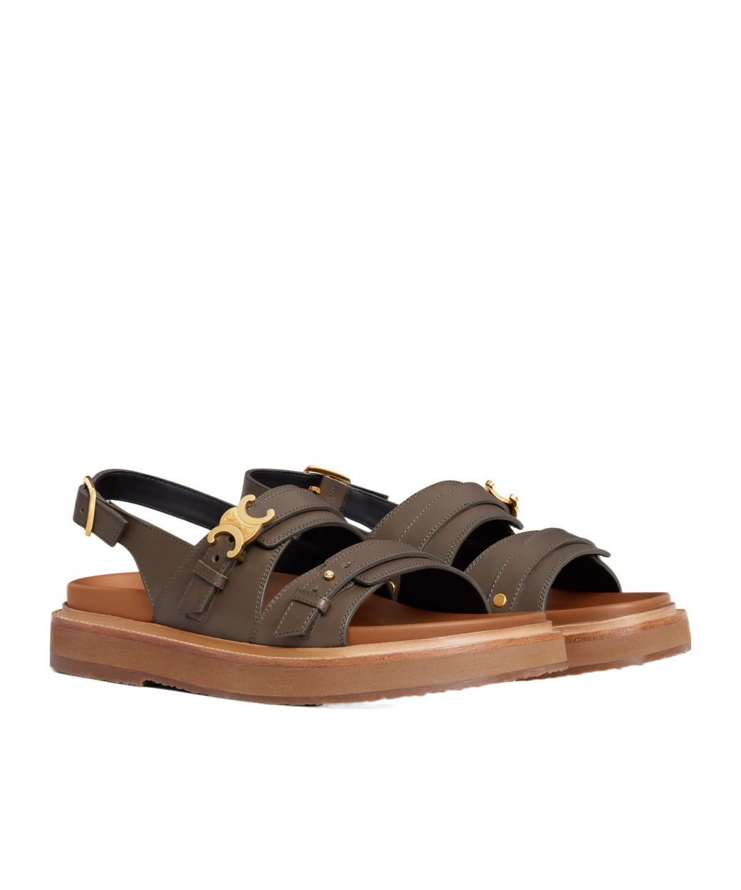 Celine Tippi Triomphe Flat Sandals In Brown