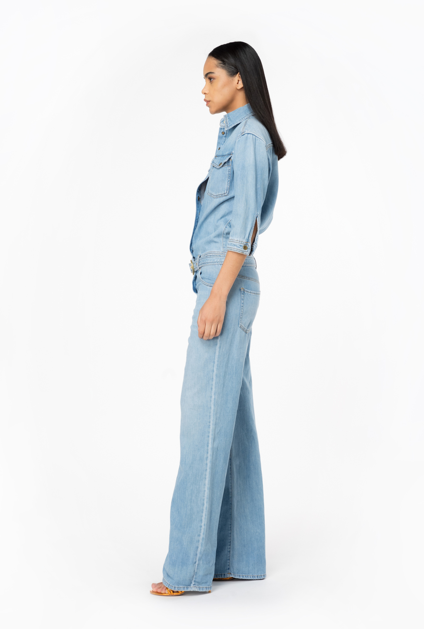 PINKO THREE QUARTER-LENGTH SLEEVES DENIM JUMPSUIT