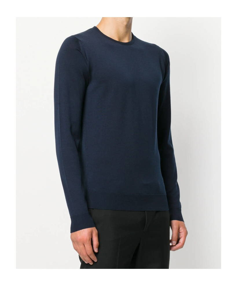 John Smedley Crew Neck Ribbed-knit Edge Sweatshirt In Blue