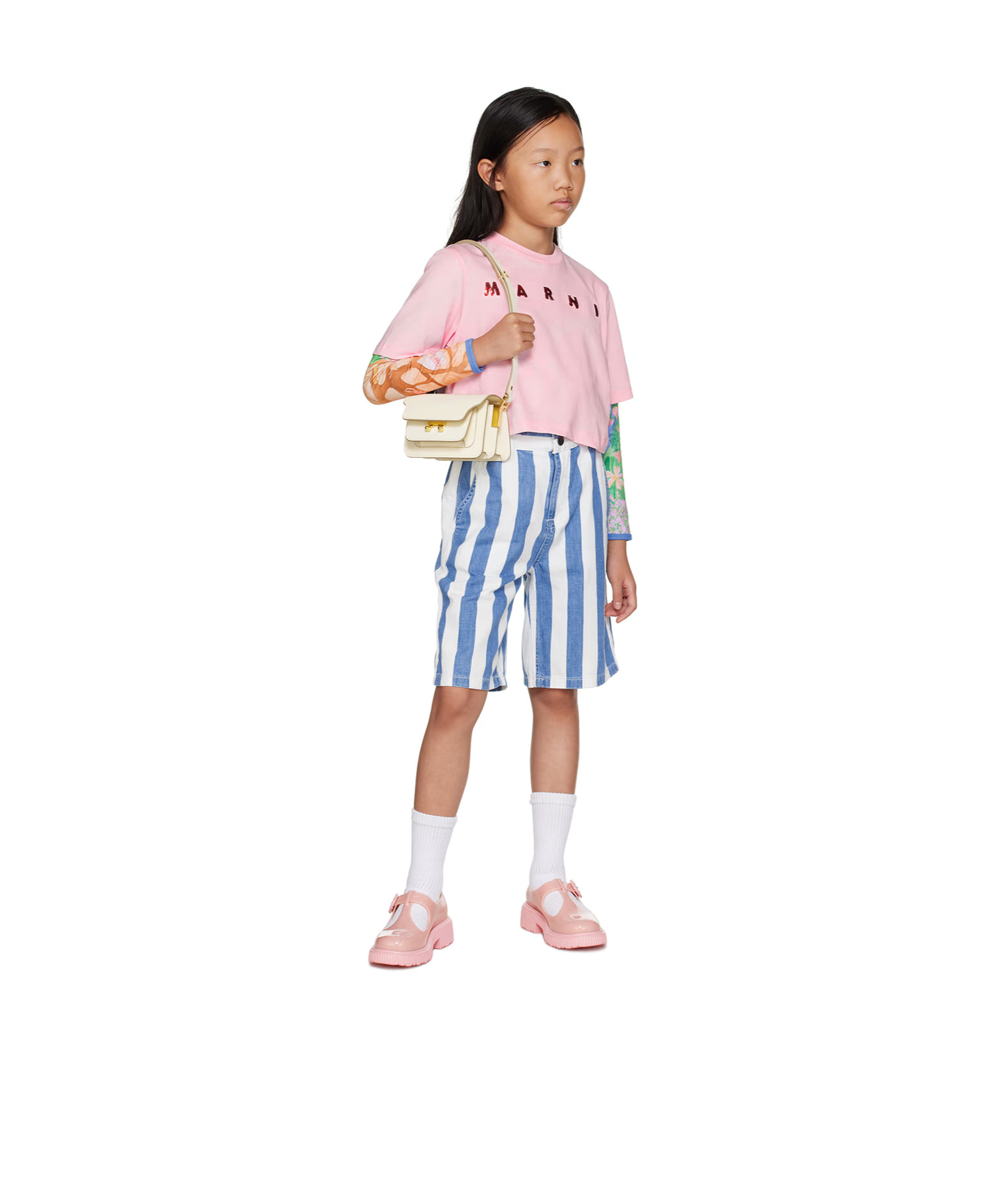 Marni Kids Trunk Foldover Top Shoulder Bag In Nude