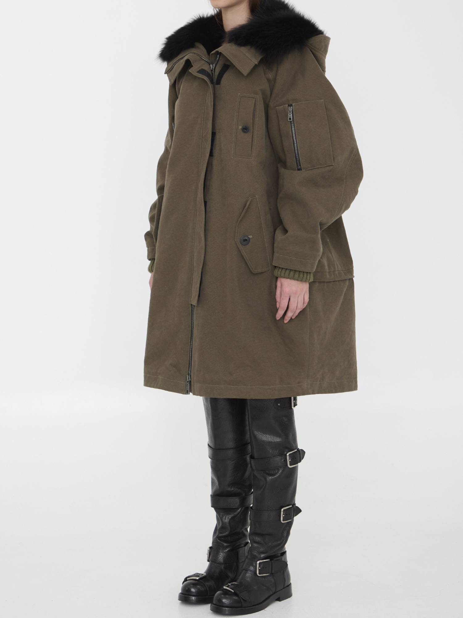Dolce & Gabbana Fur-trim Padded Coat In Green