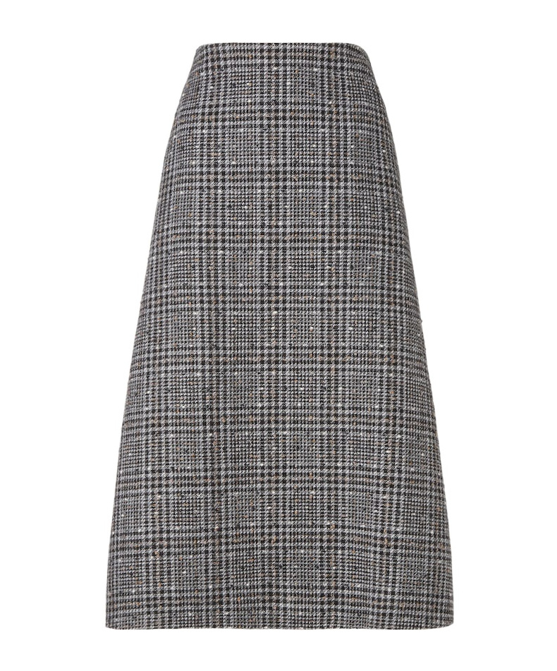 Fendi High-waisted Checked Tweed Skirt In Gray