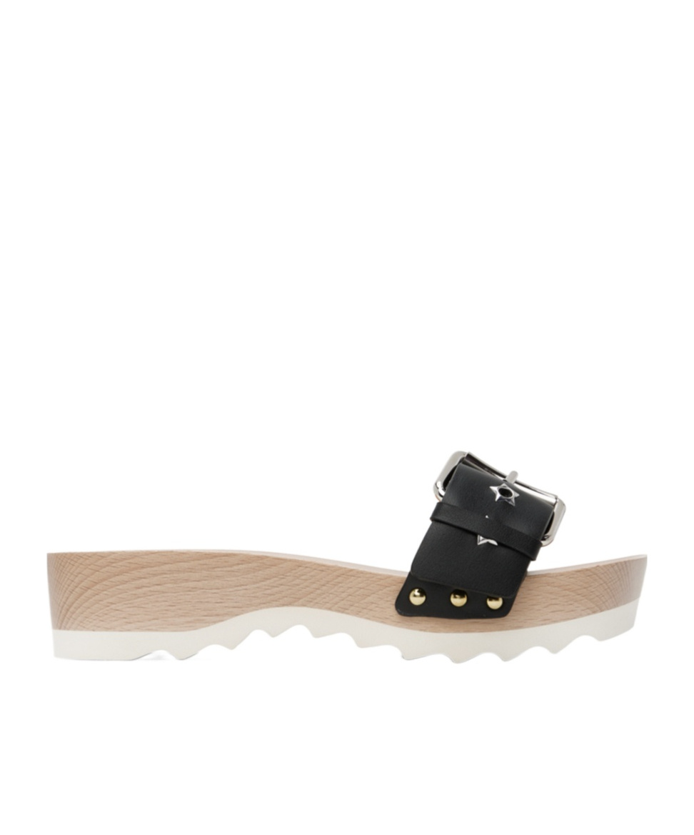 Shop Stella Mccartney Elyse Pin-button Slippers In Black