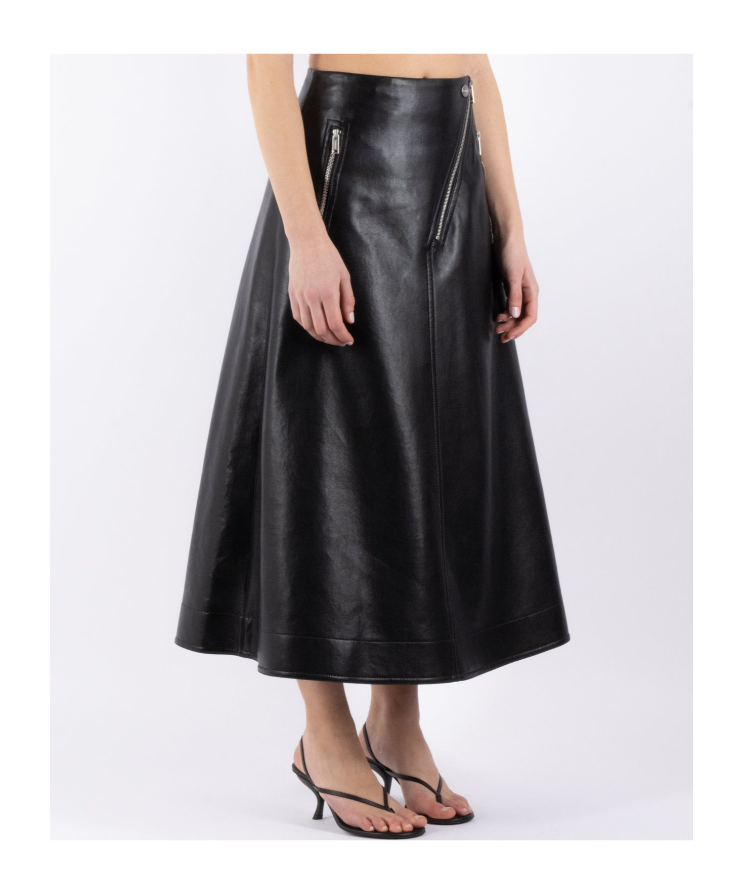 Nanushka Black Aleka Regenerated Leather Midi Skirt In Black