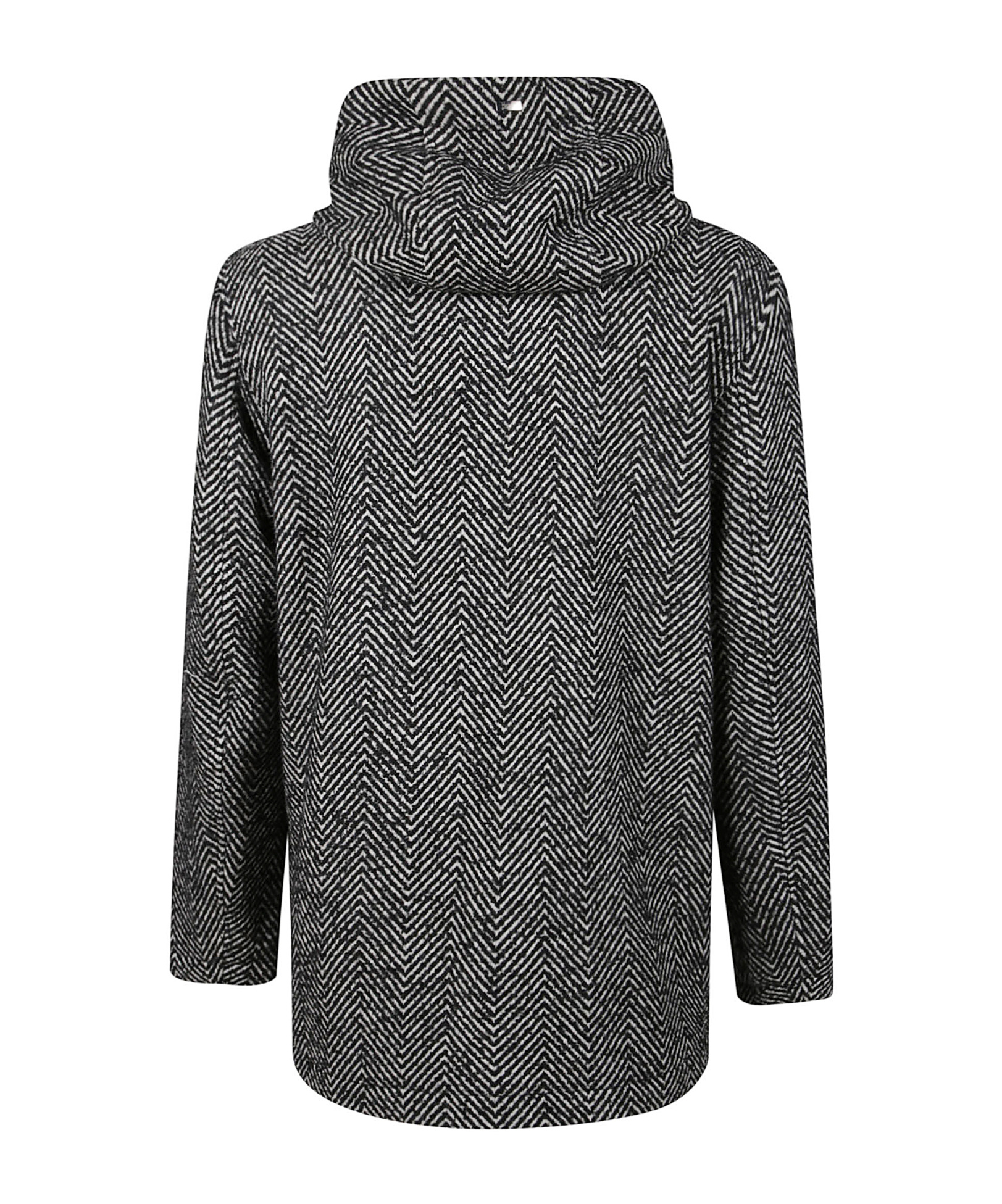 Herno Black Herringbone Pattern Coat With Structured Silhouette In Black