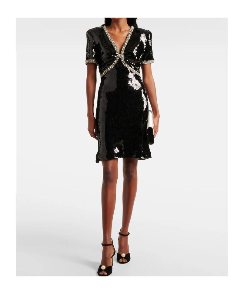 Nina Ricci Embellished Sequined Minidress In Black