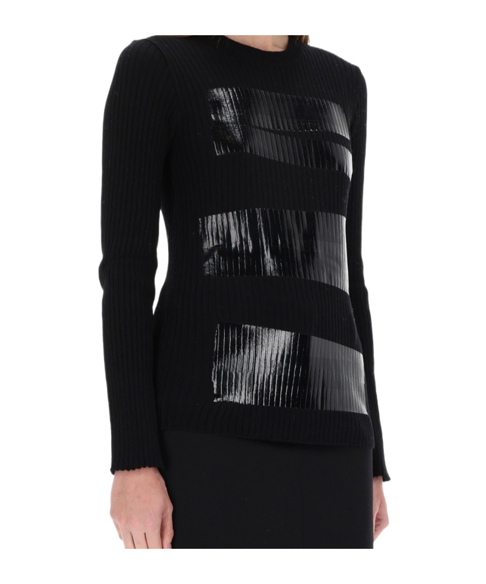 Mm6 Maison Margiela Knitwear With Glossy Panel And Ribbed Texture In Black