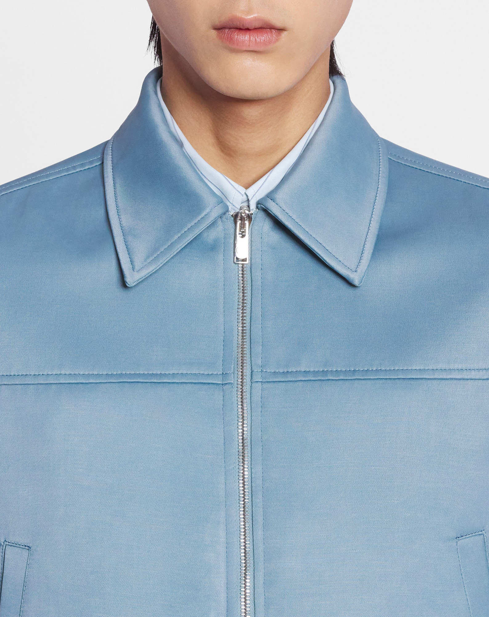 Lanvin Floral Embroidery Zipper Jacket In Blue
