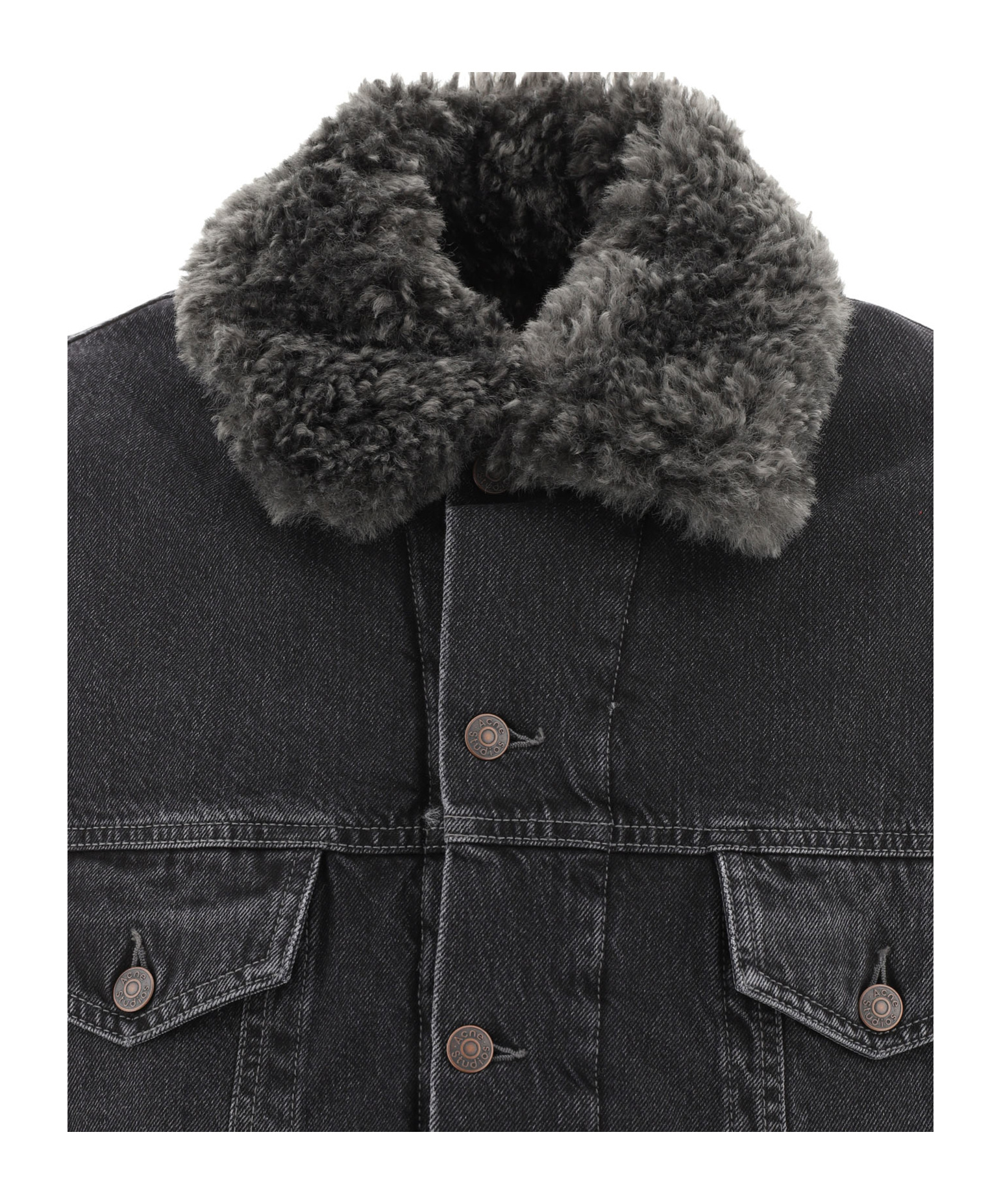 Acne Studios Lined Denim Jacket With Faux-fur Collar Jackets Black In Black