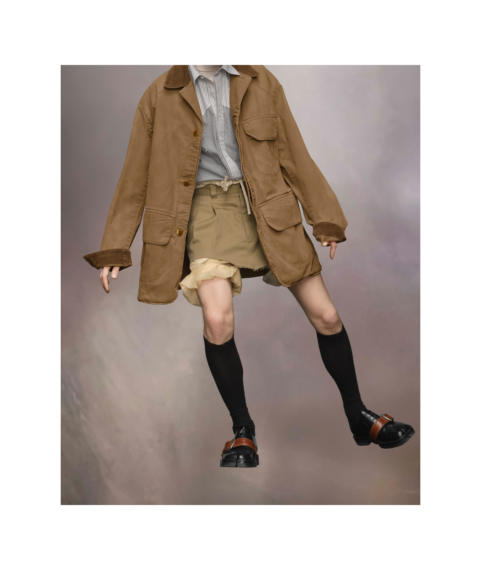Maison Margiela Corduroy Collar Waxed Coat Man Ochre In Brown