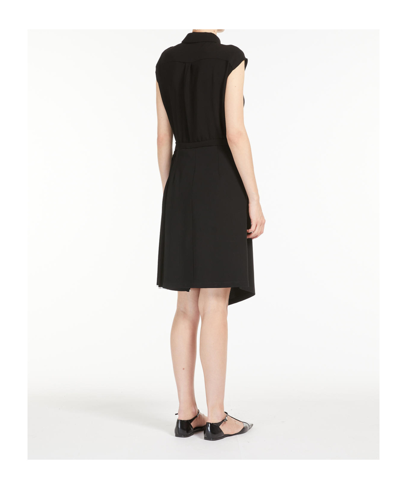 Max Mara Demetra Pleated Cap-sleeve Shirtdress In Black