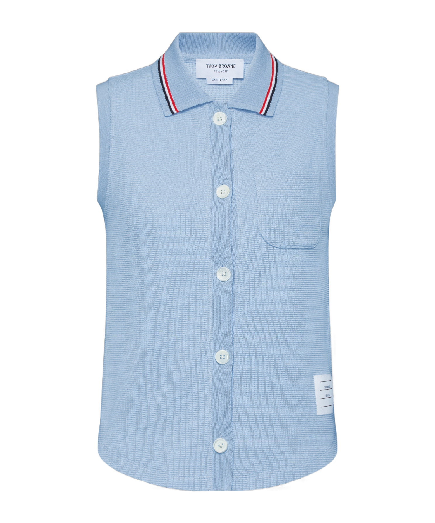 Thom Browne Cotton Waffle Sleeveless Button Shirt In Blue