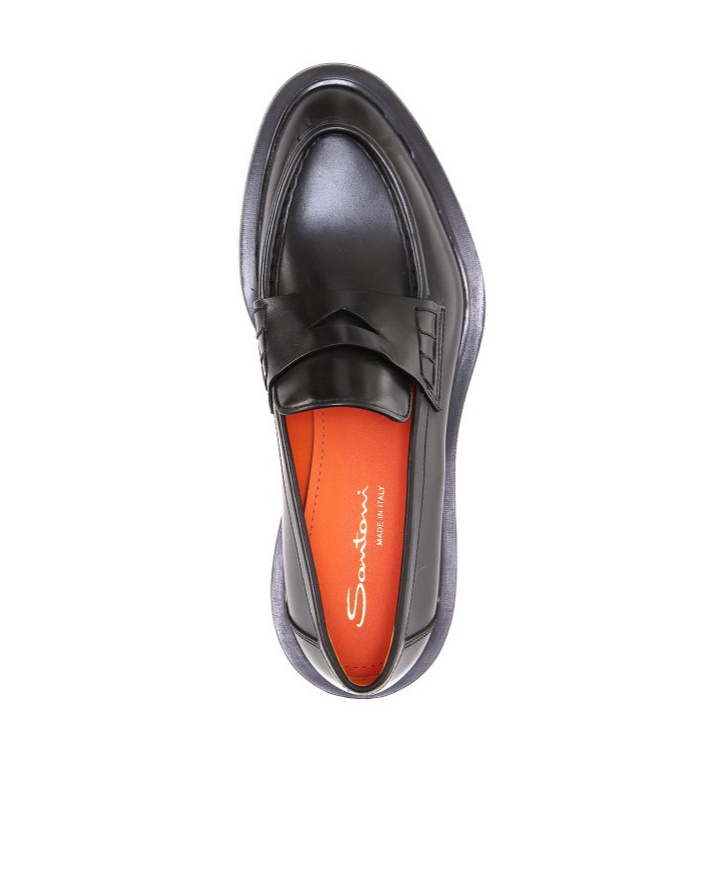 Santoni Women's Polished Black Leather Penny Loafer In Black