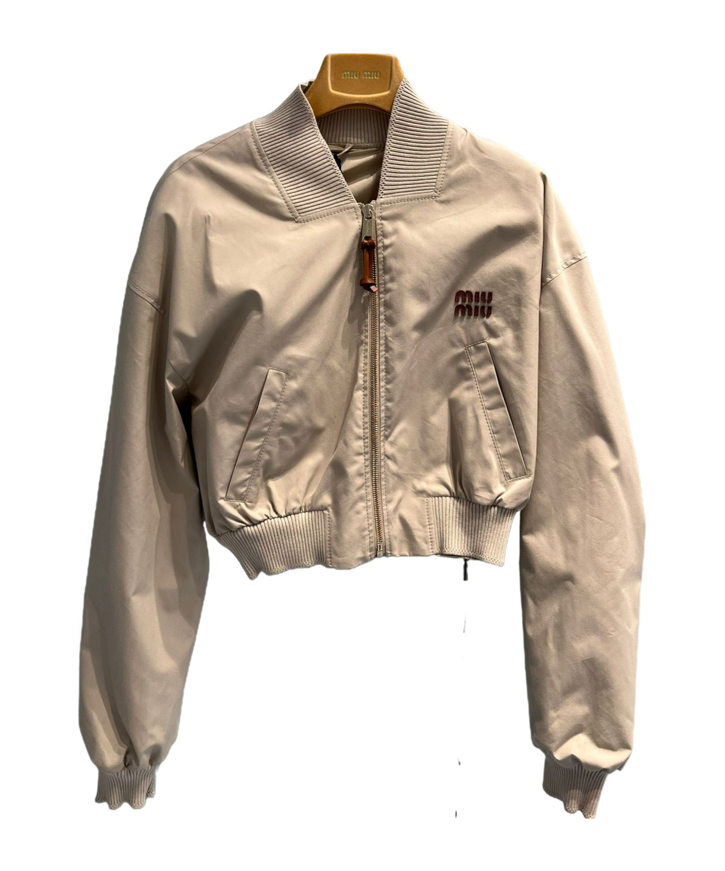 Miu Miu Panama Cropped Bomber Jacket In Nude