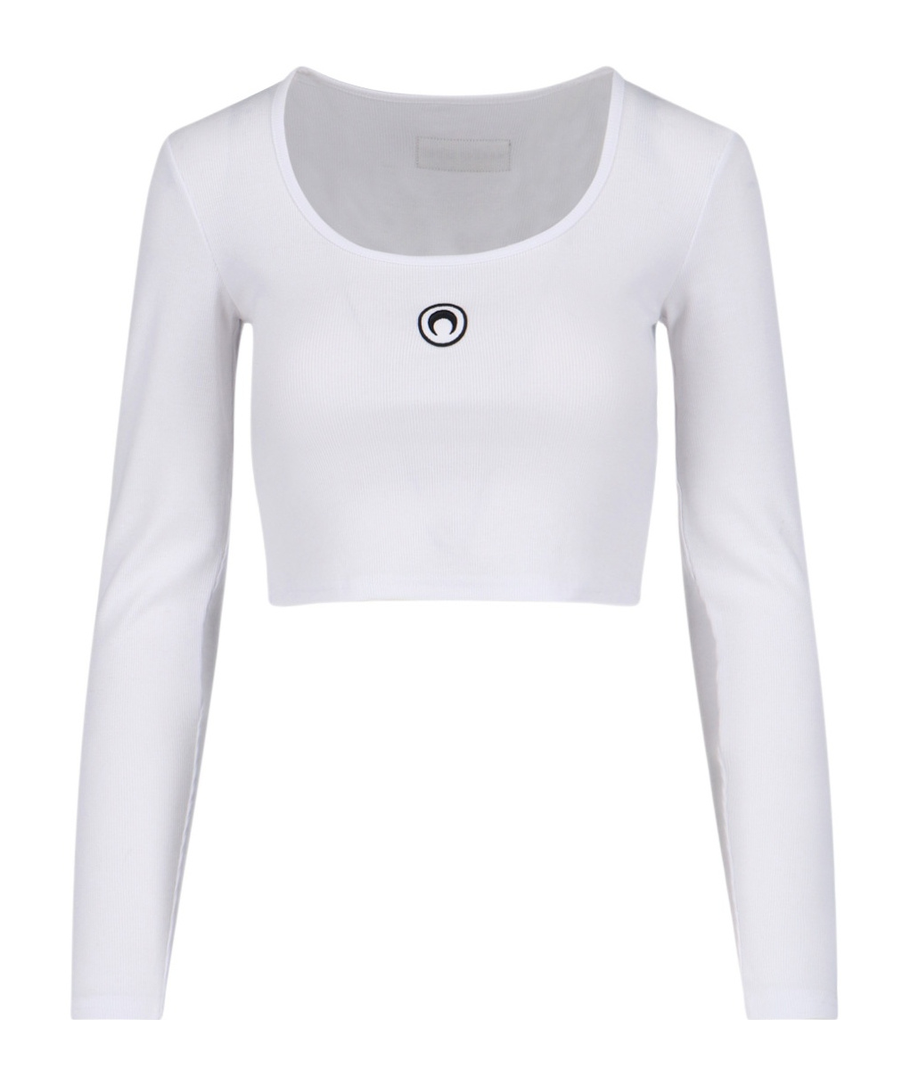 Marine Serre Round-neck Long-sleeved Fitted Short-sleeved T-shirt In White