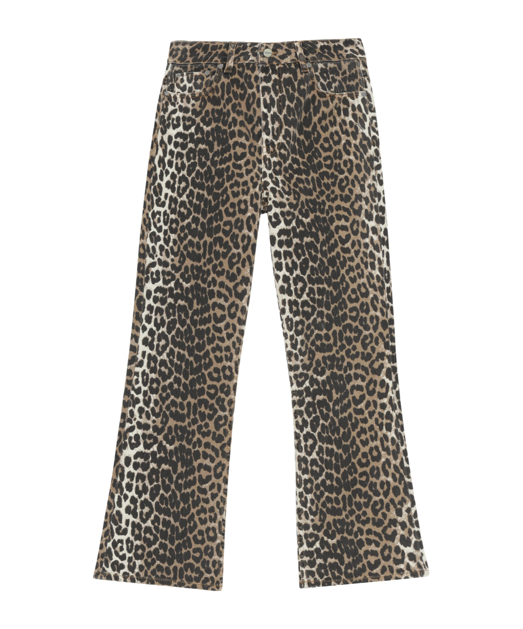 Ganni Betzy Leopard Cropped Jeans In Black