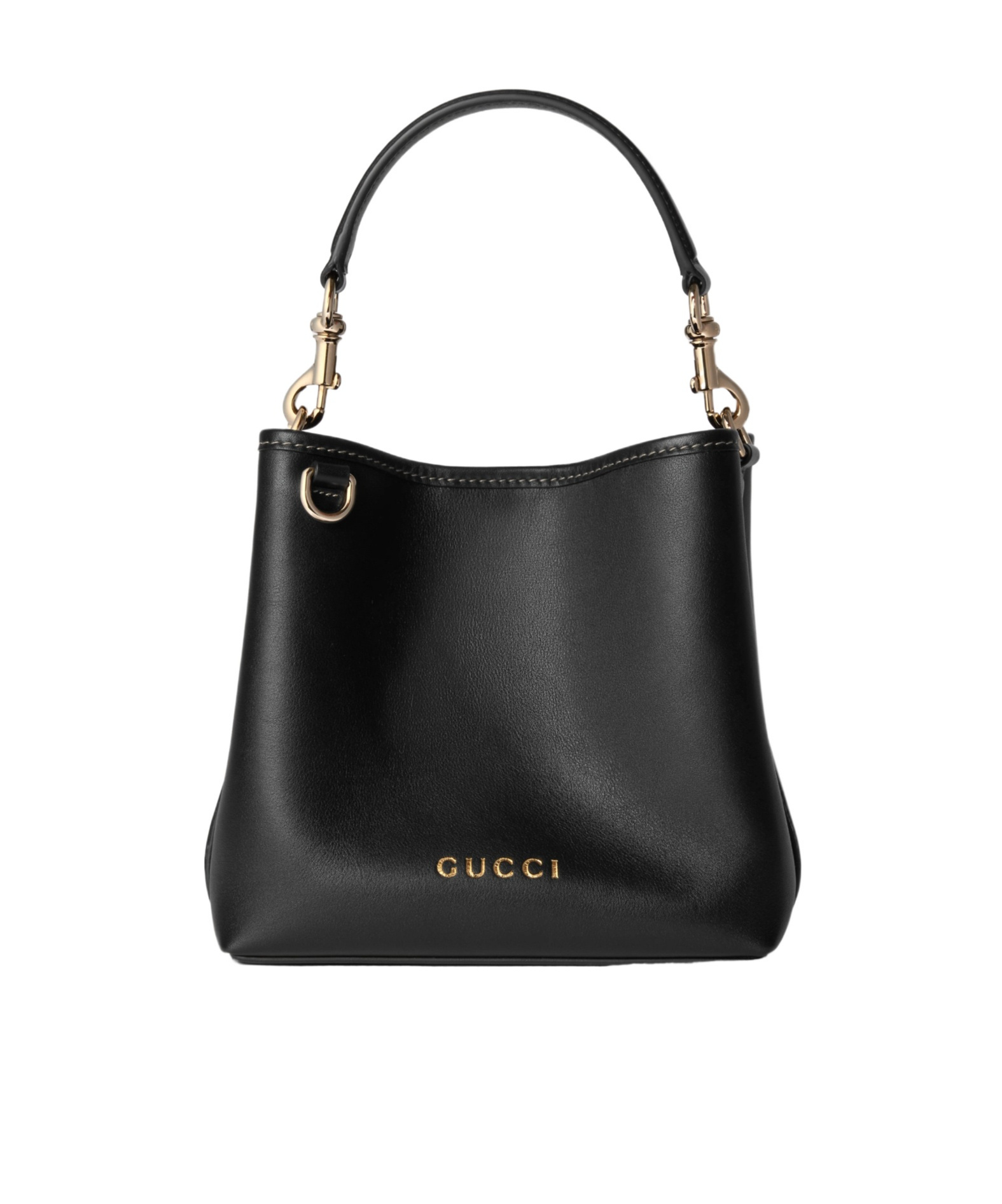 Gucci Gg Emblem Leather Bucket Bag With Frontal Logo In Black