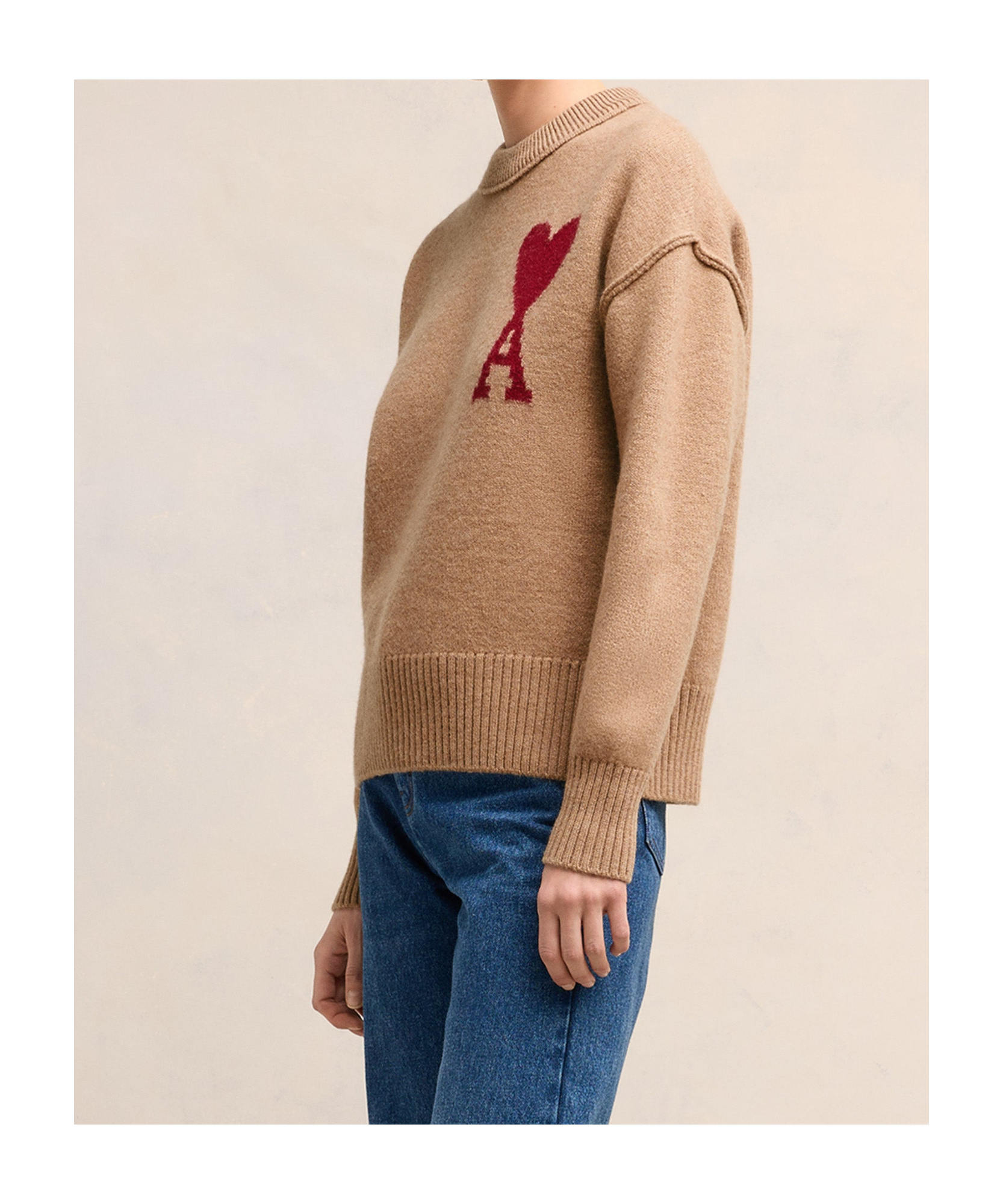 Ami Alexandre Mattiussi Ami De Coeur Wool Sweater In Nude
