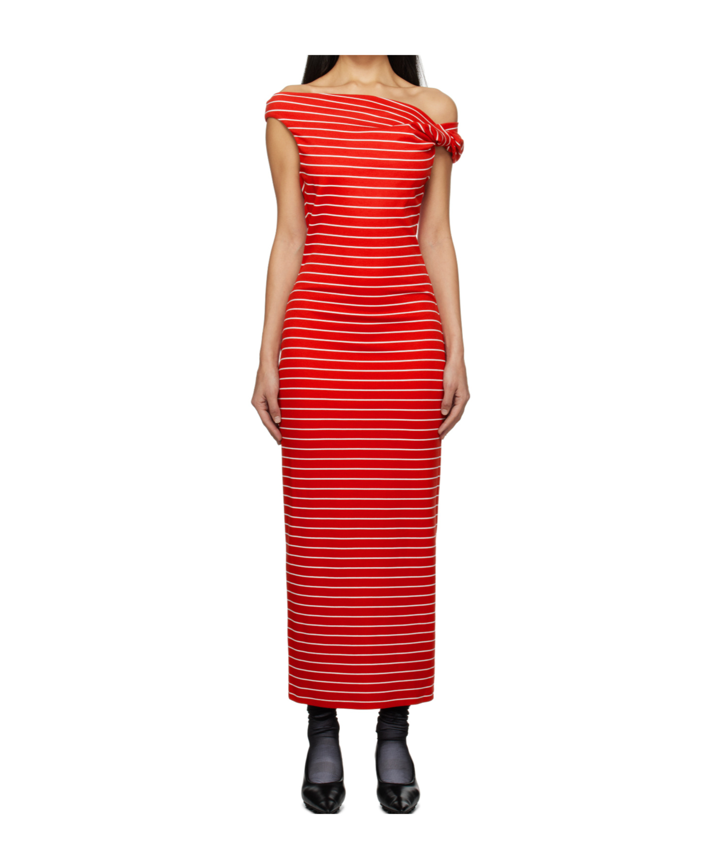Msgm Striped Midi Dress In Multi