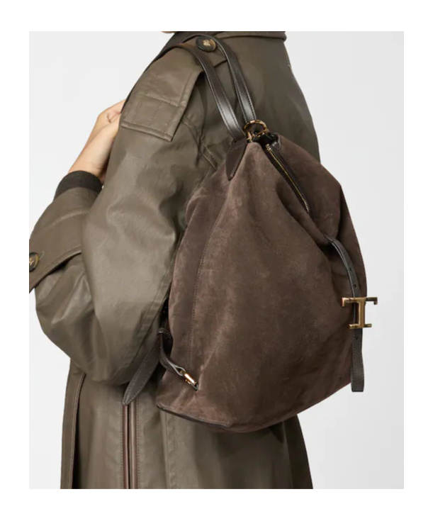 Tod's T Timeless Shoulder Bag In Suede Medium In Brown