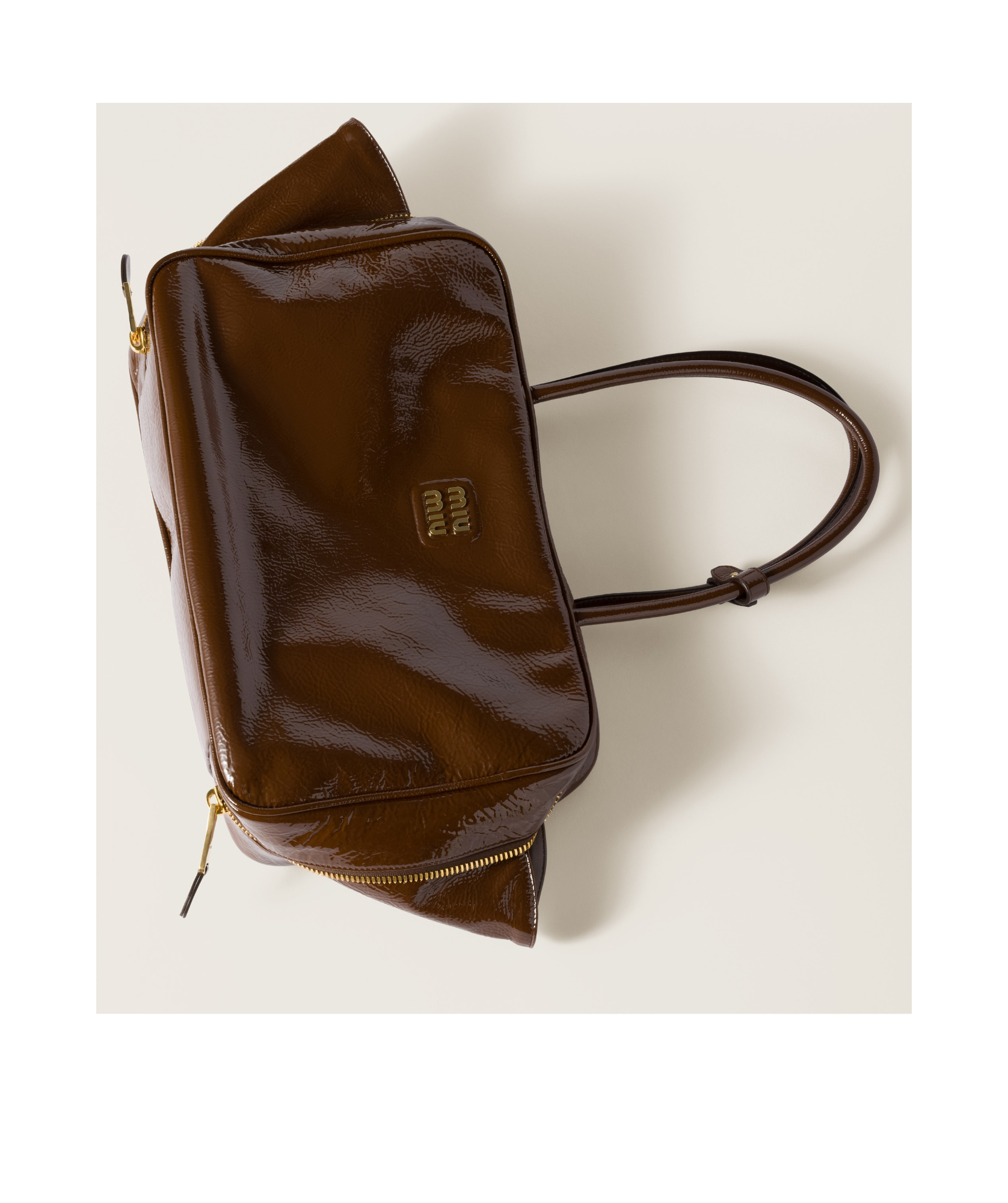 Miu Miu Beau Naplak Patent Leather Bag In Brown
