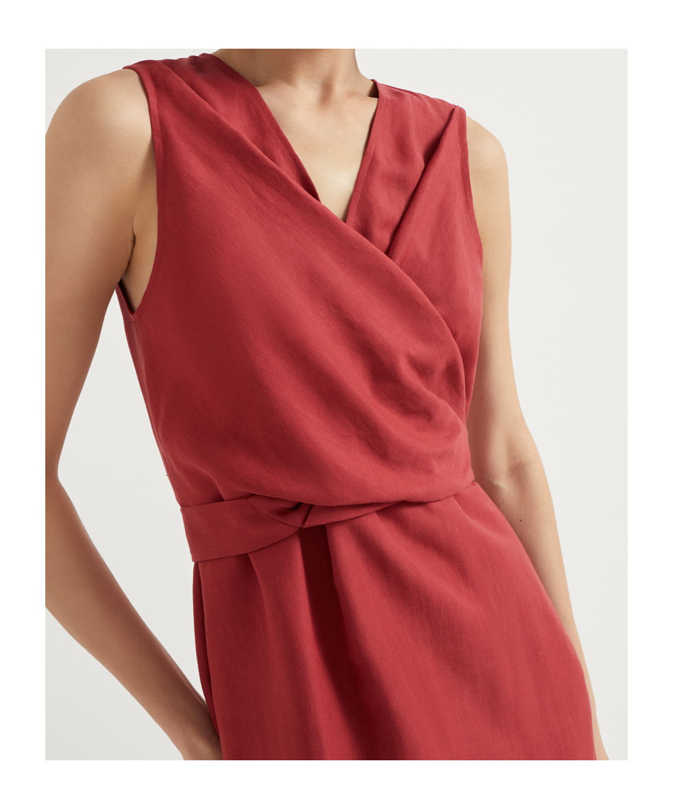 Brunello Cucinelli Gathered Midi Dress In Red