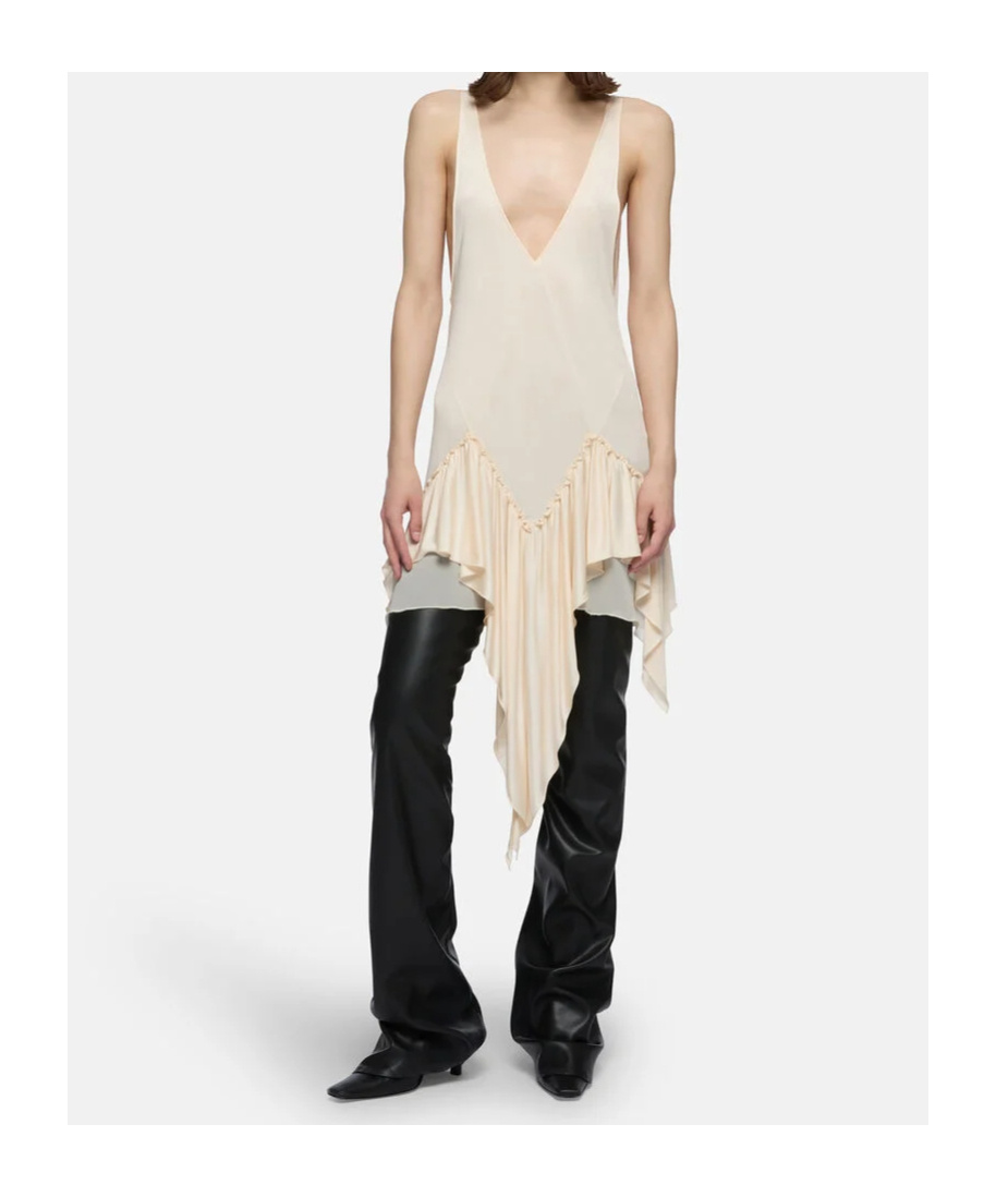 Attico Ruffled Asymmetric Mini Dress In Neutral